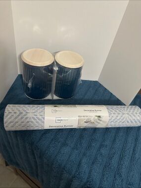 Mainstays Blue Decorative Runner with Navy Canister Set NWT